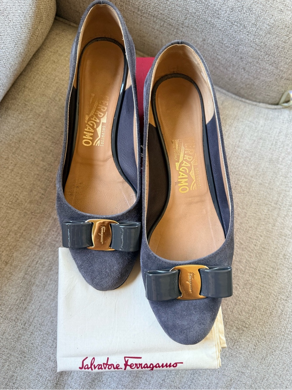 Authentic Salvatore Ferragamo Ballerina Flats Gray Suede- Size 8